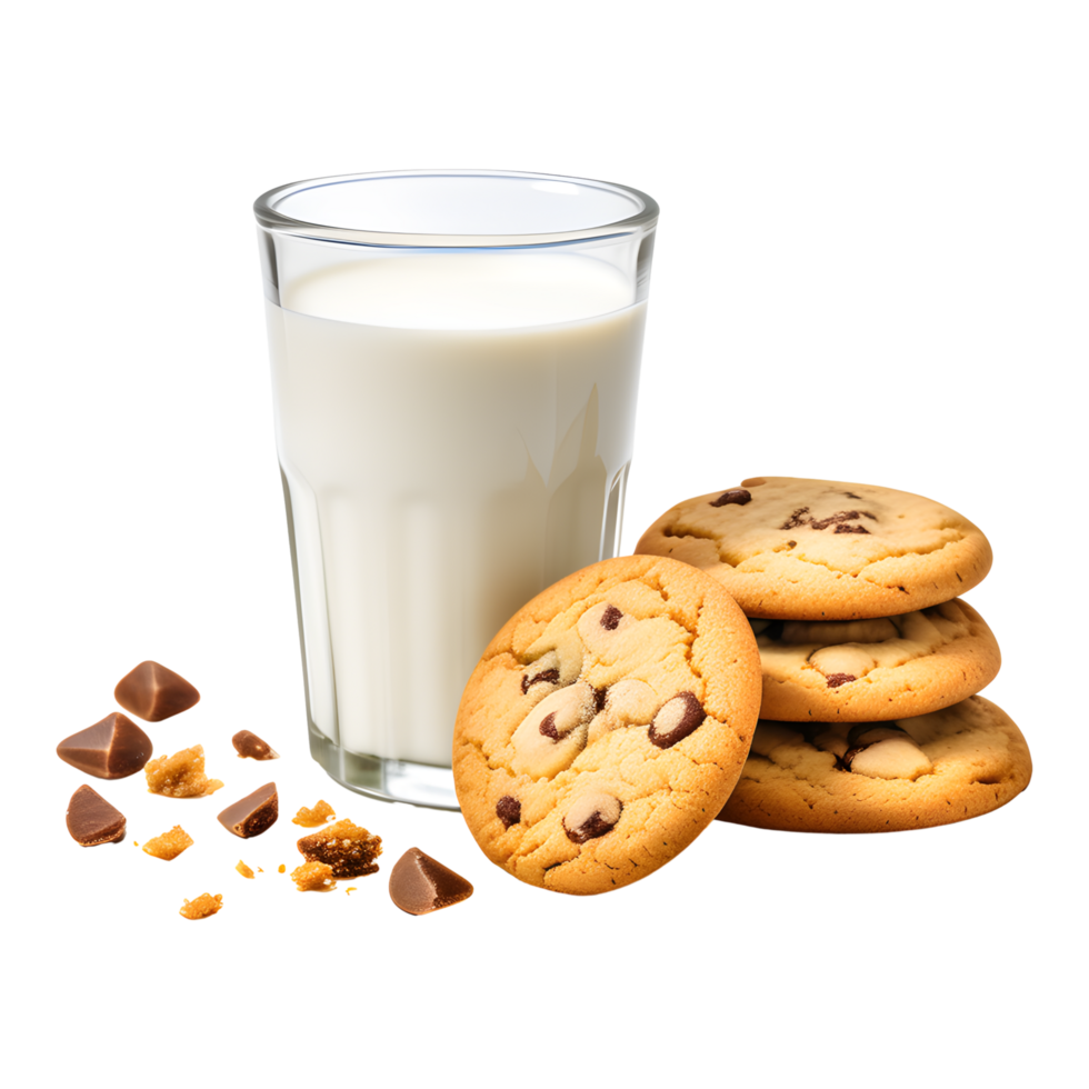 ai generado vaso de Leche y galletas aislado en un transparente antecedentes png