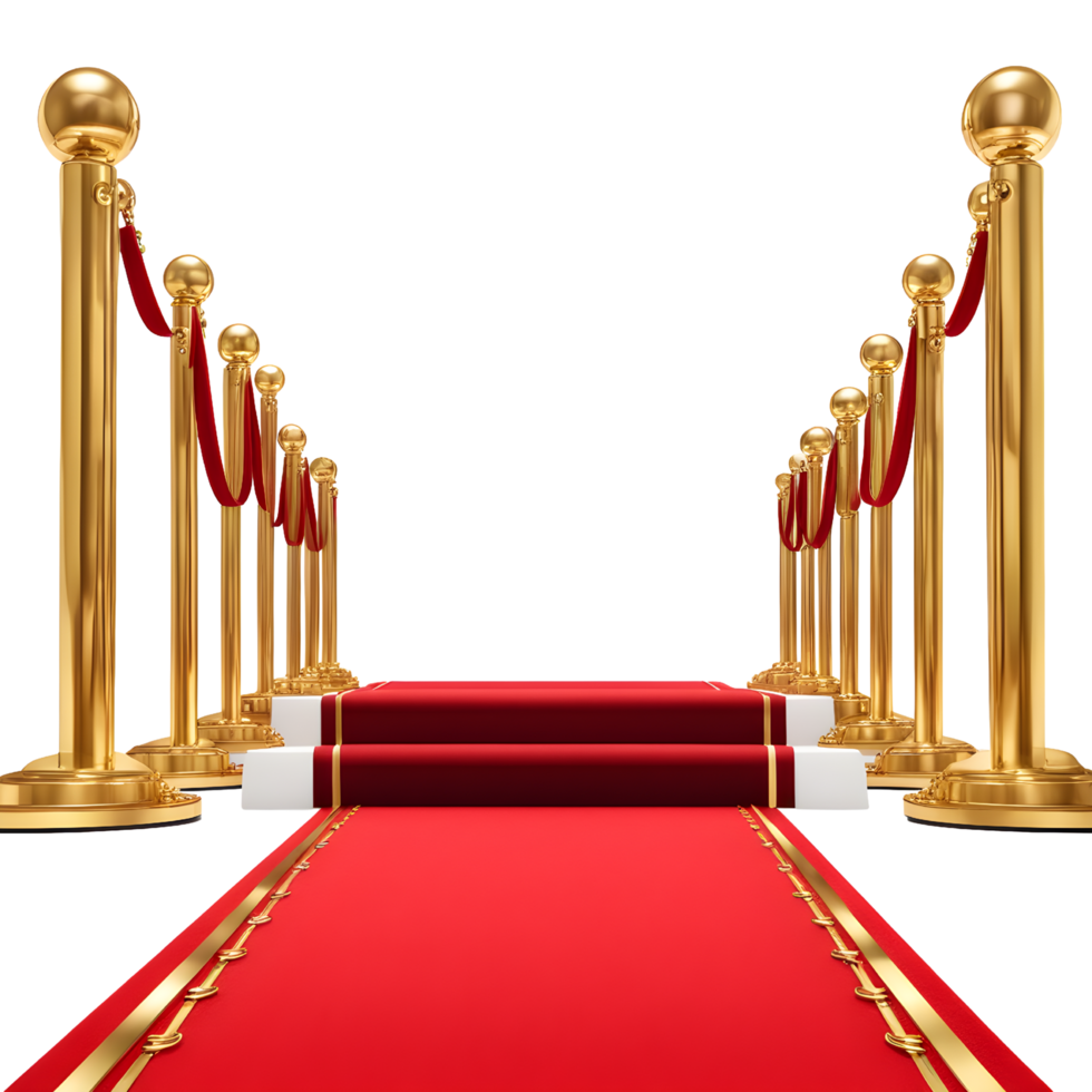 AI generated Red Carpet with Golden Barriers Isolated on Transparent Background png