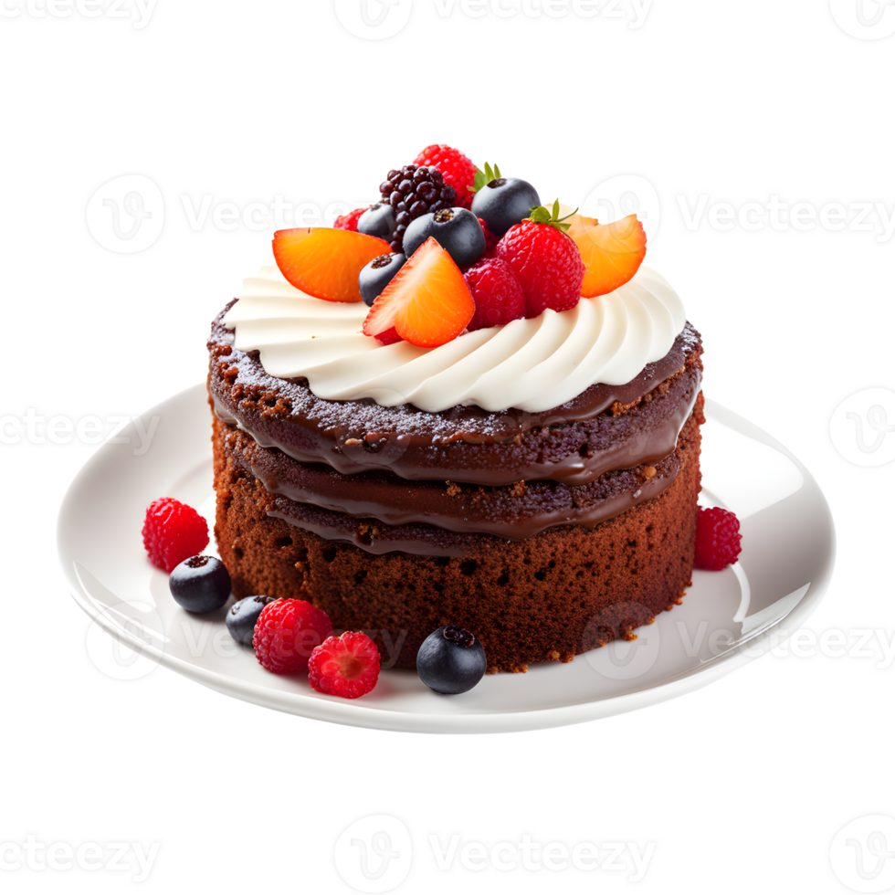AI generated Chocolate Cake with Fruits Isolated on Transparent Background png