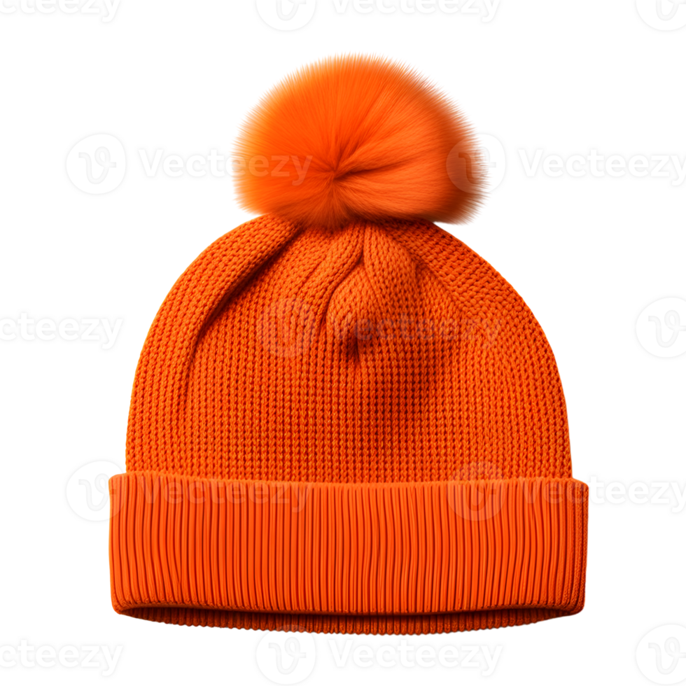 AI generated Orange Knitted Beanie Hat Isolated on Transparent Background png