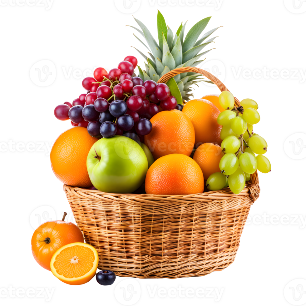 AI generated Fresh Fruits in a Basket Isolated on Transparent Background png