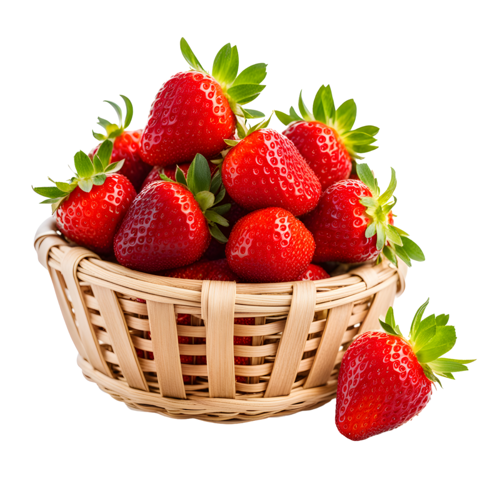 AI generated Strawberries in a Basket Isolated on Transparent Background png