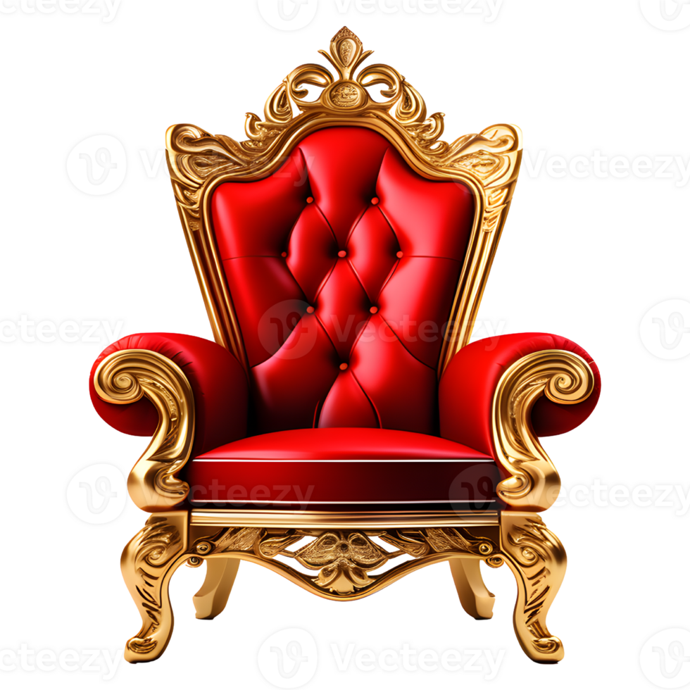 AI generated Throne Chair in Red and Gold Isolated on Transparent Background png