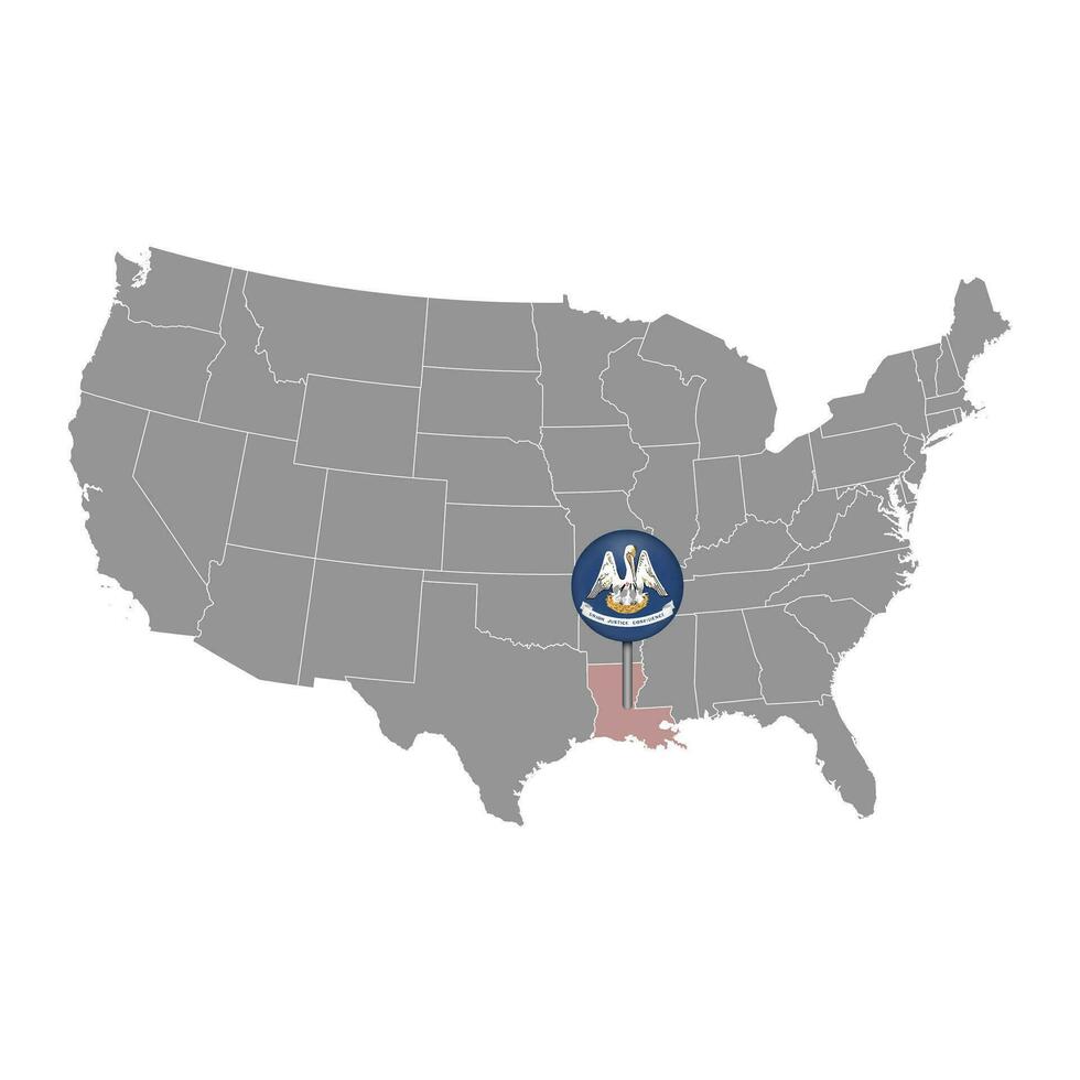 Map pointer with flag of Louisiana. Vector illustration.