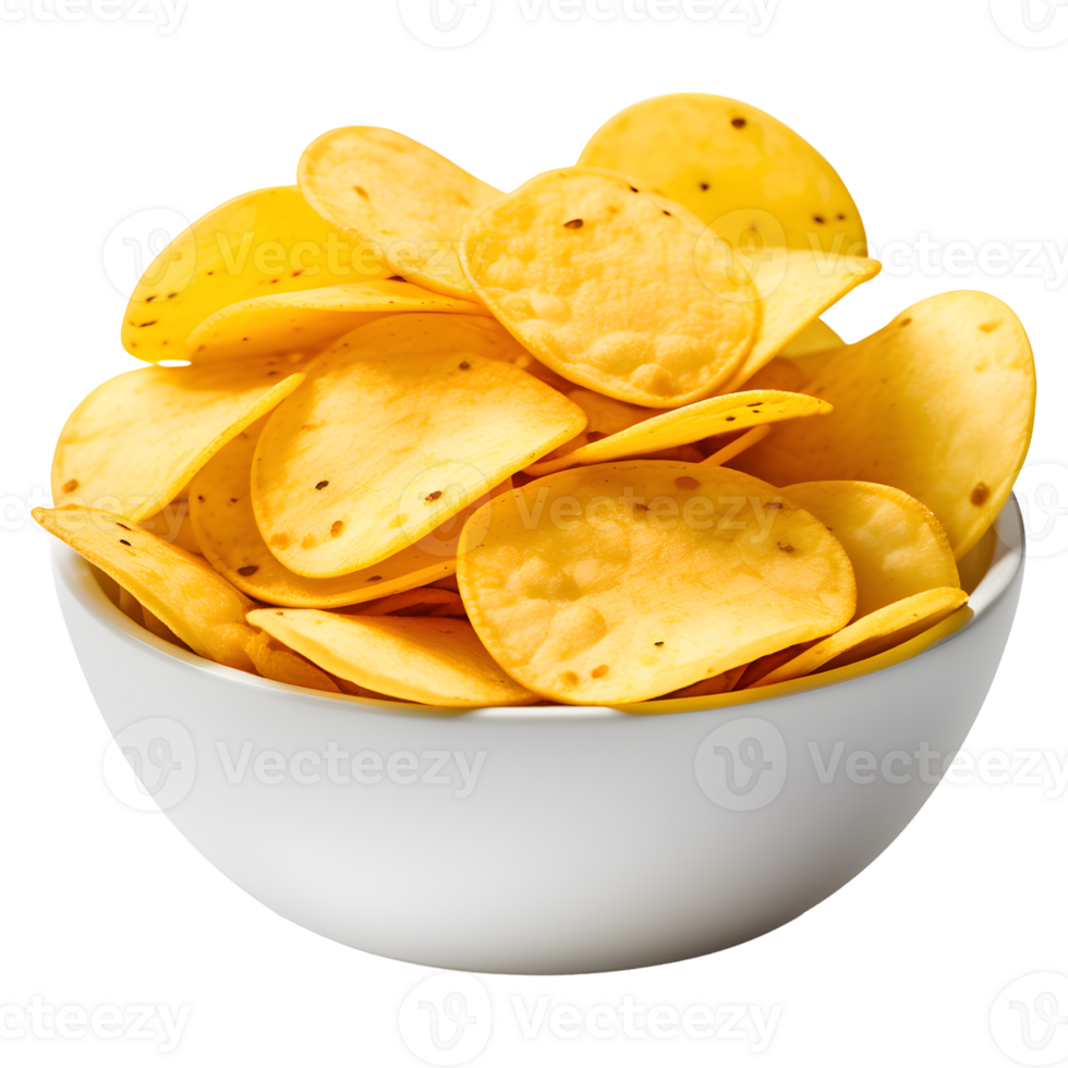 AI generated Potato Chips in a Bowl Isolated on Transparent Background png