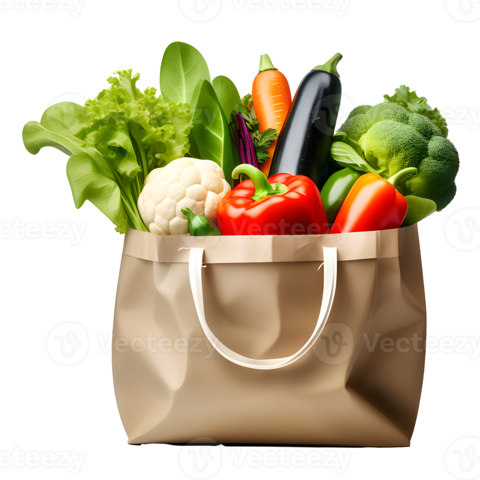 AI generated Vegetables in Paper Bag Isolated on Transparent Background png