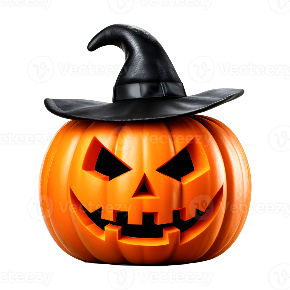 ai genererad halloween pumpa bär en svart häxa hatt isolerat på en transparent bakgrund png