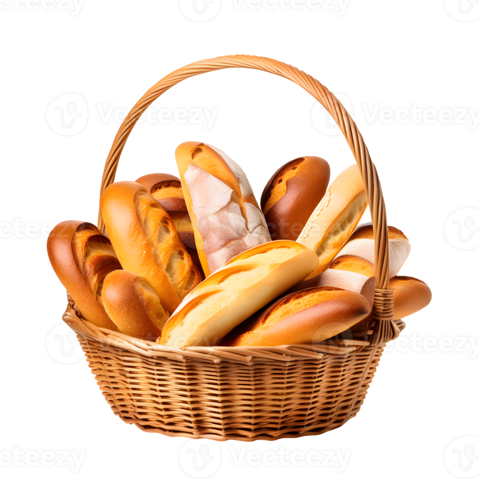 AI generated Basket of Bread Isolated on Transparent Background png