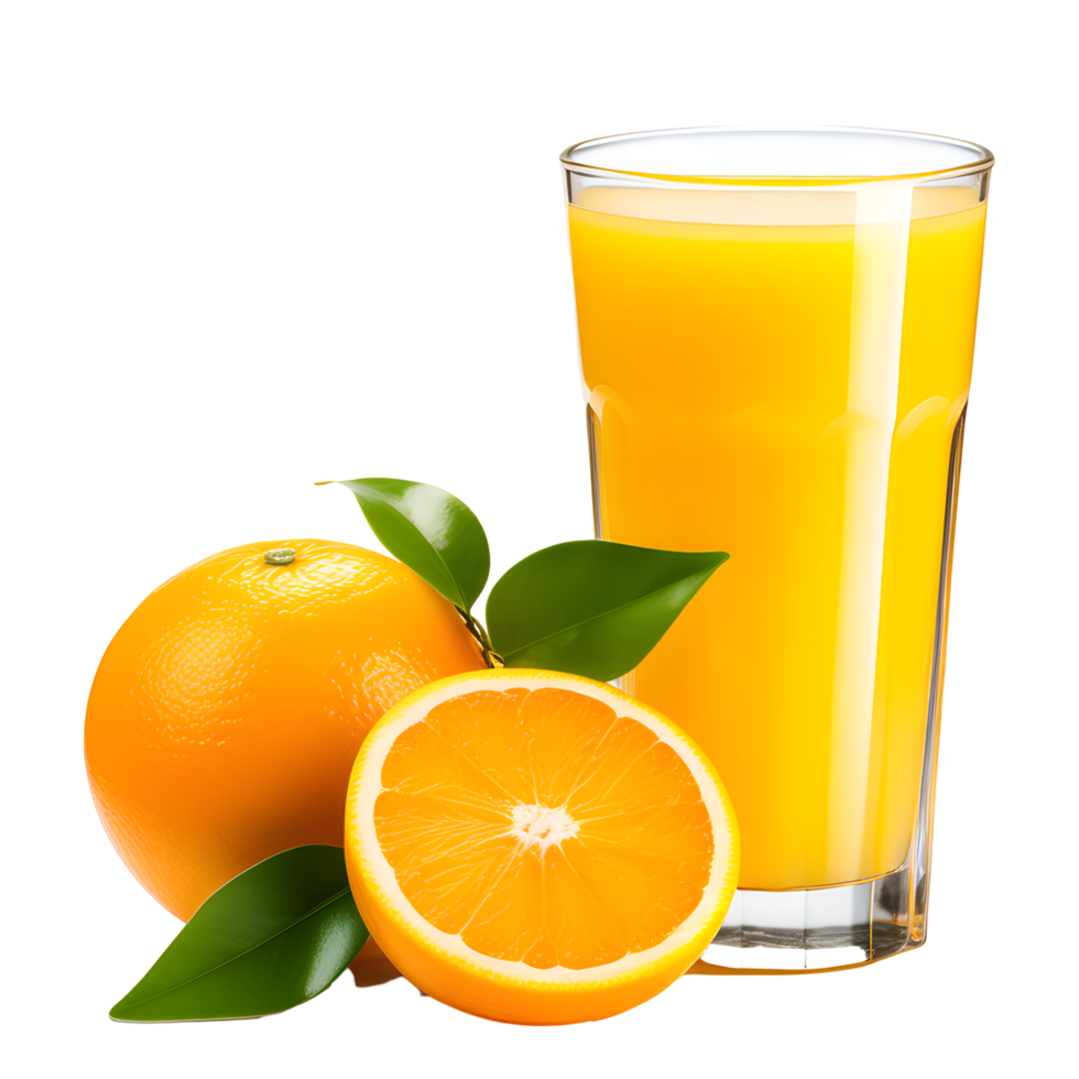 ai generado vaso de naranja jugo y naranja aislado en transparente antecedentes png