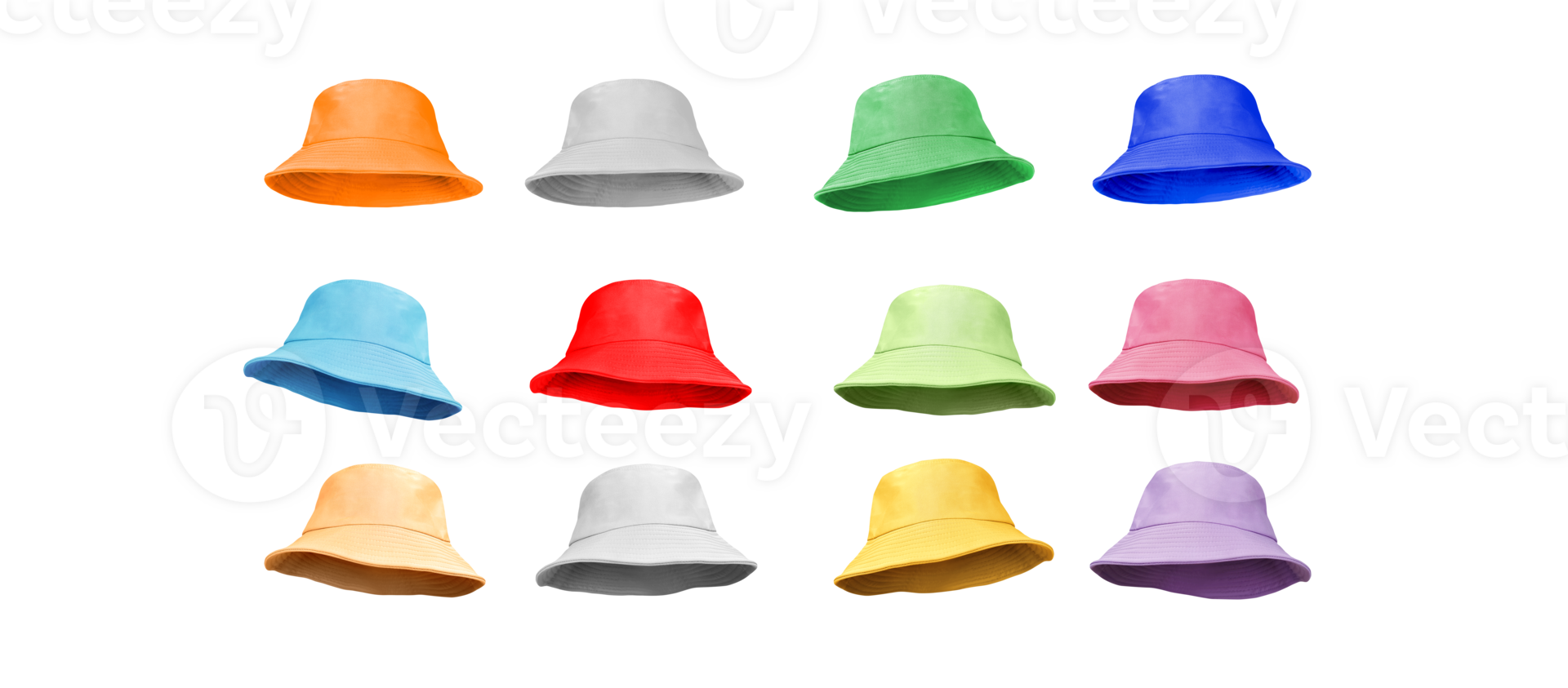 Set of multi-colored bucket hats PNG transparent