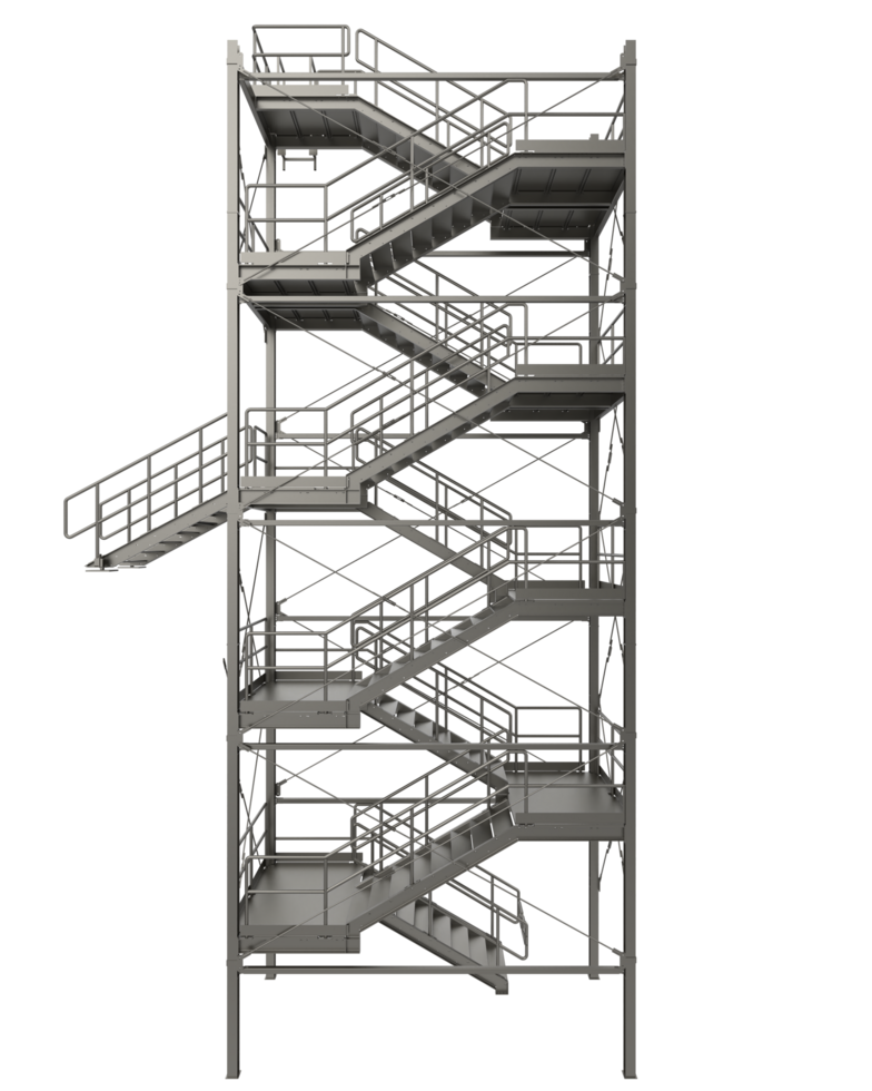 Industrial exterior staircase close-up scene isolated on background. 3d rendering - illustration png