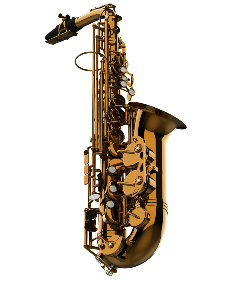 saxofón aislado en antecedentes. 3d representación - ilustración png