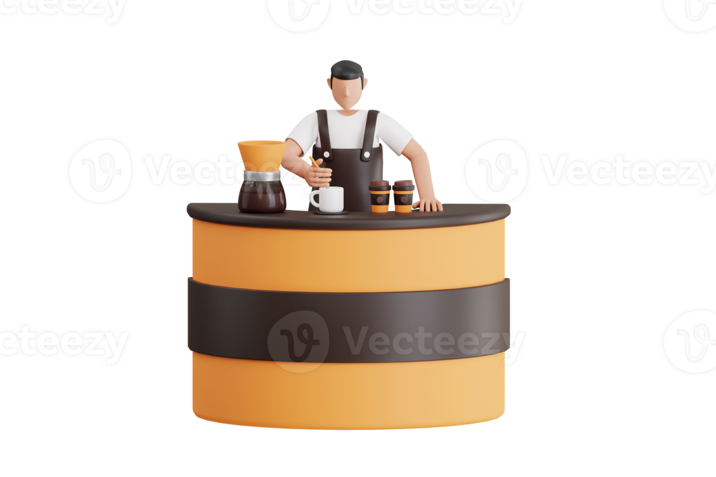 Male Waiter Making Coffee 3D Illustration png