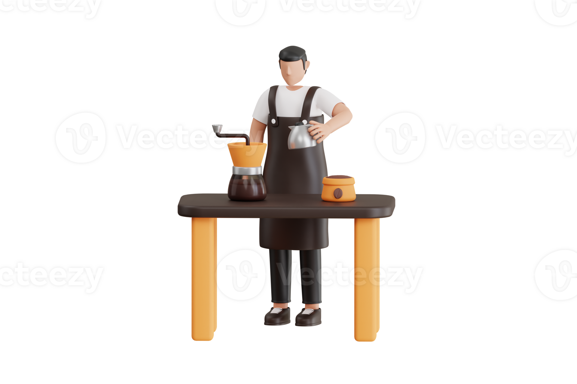 barista making coffee for customer 3d illustration. Male Barista Making