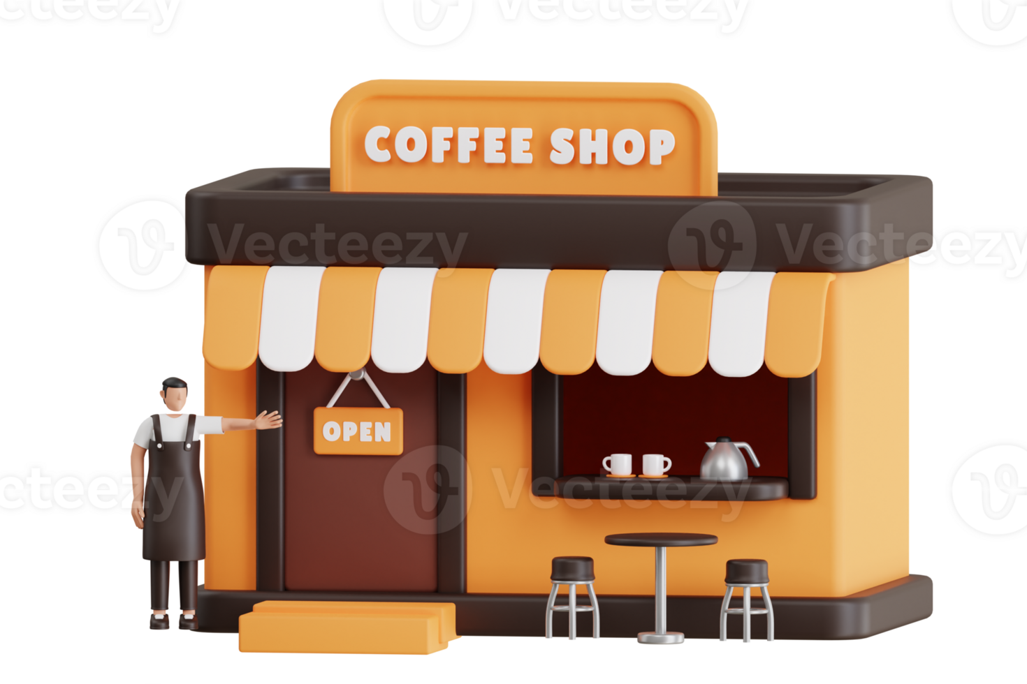 caffè negozio 3d illustrazione. 3d illustrazione di un' accogliente bar, caffè negozio o caffè edificio png