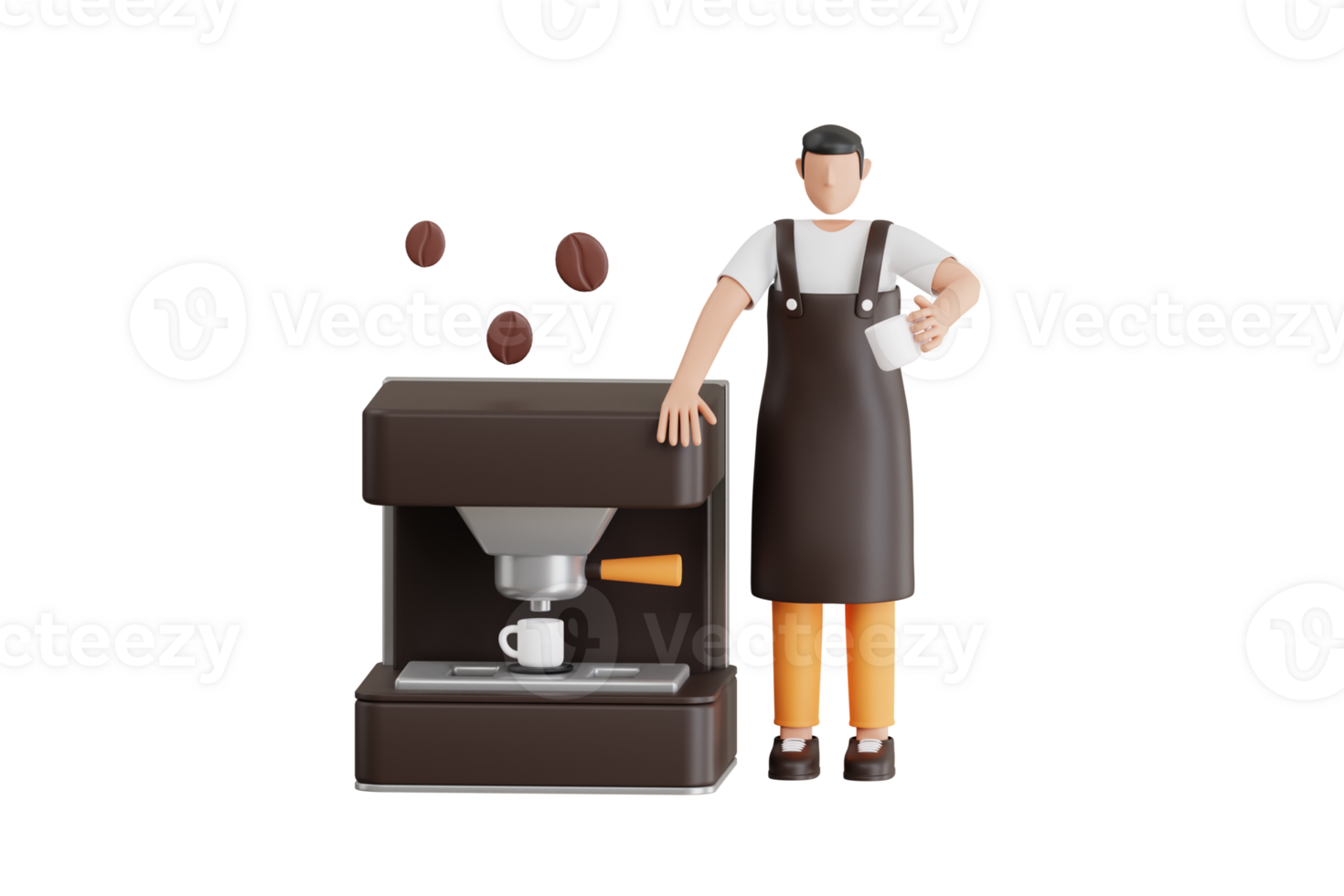 barista fabbricazione caffè con un' caffè macchina 3d illustrazione. barista fabbricazione caffè per cliente. 3d illustrazione png