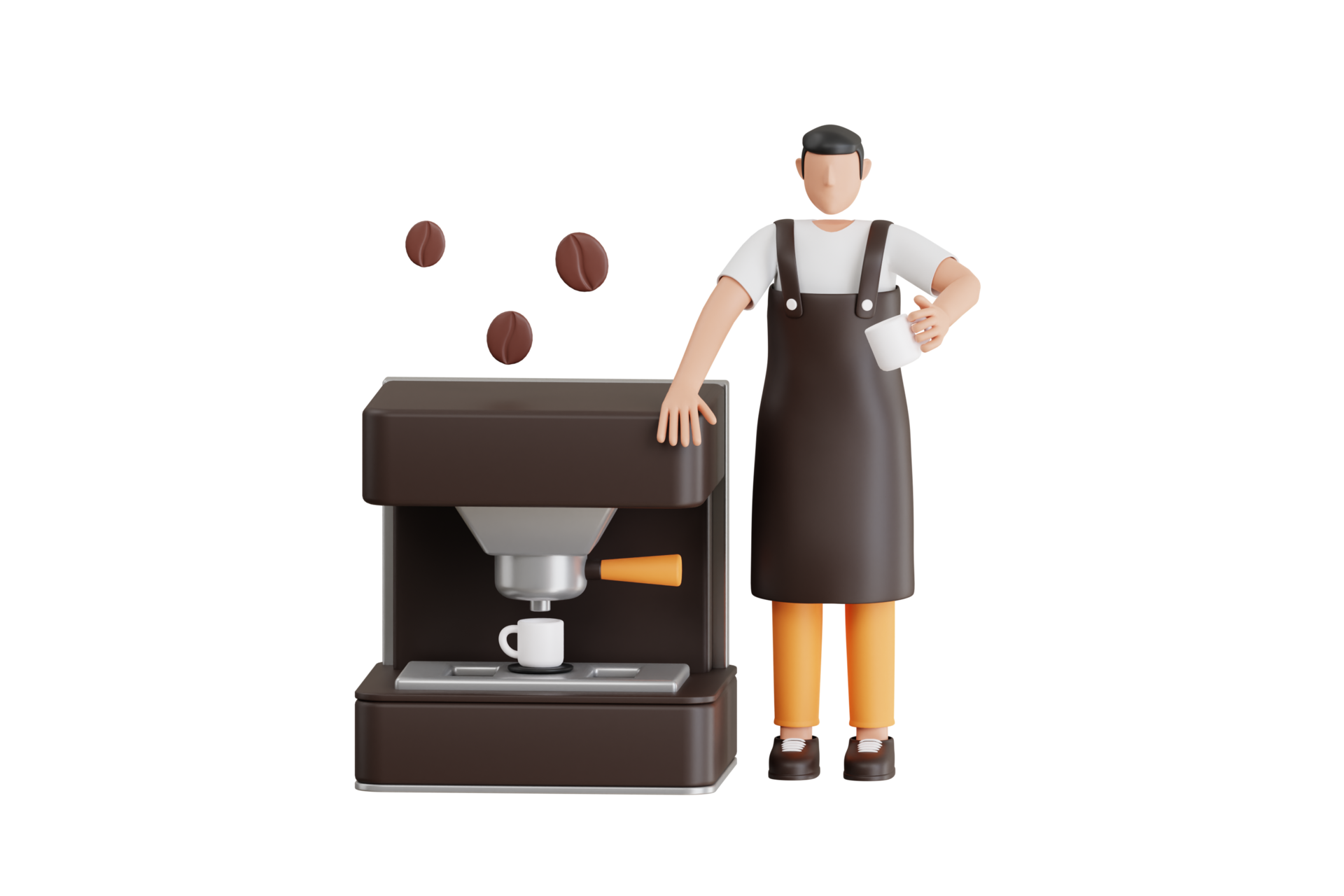 Barista making coffee with a coffee machine 3d illustration. barista