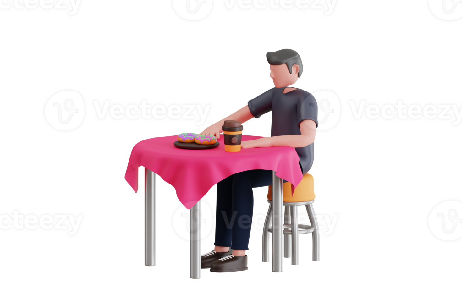 3D Illustration of Man drinking coffee in Cafe. Cafe shop and people relaxing png