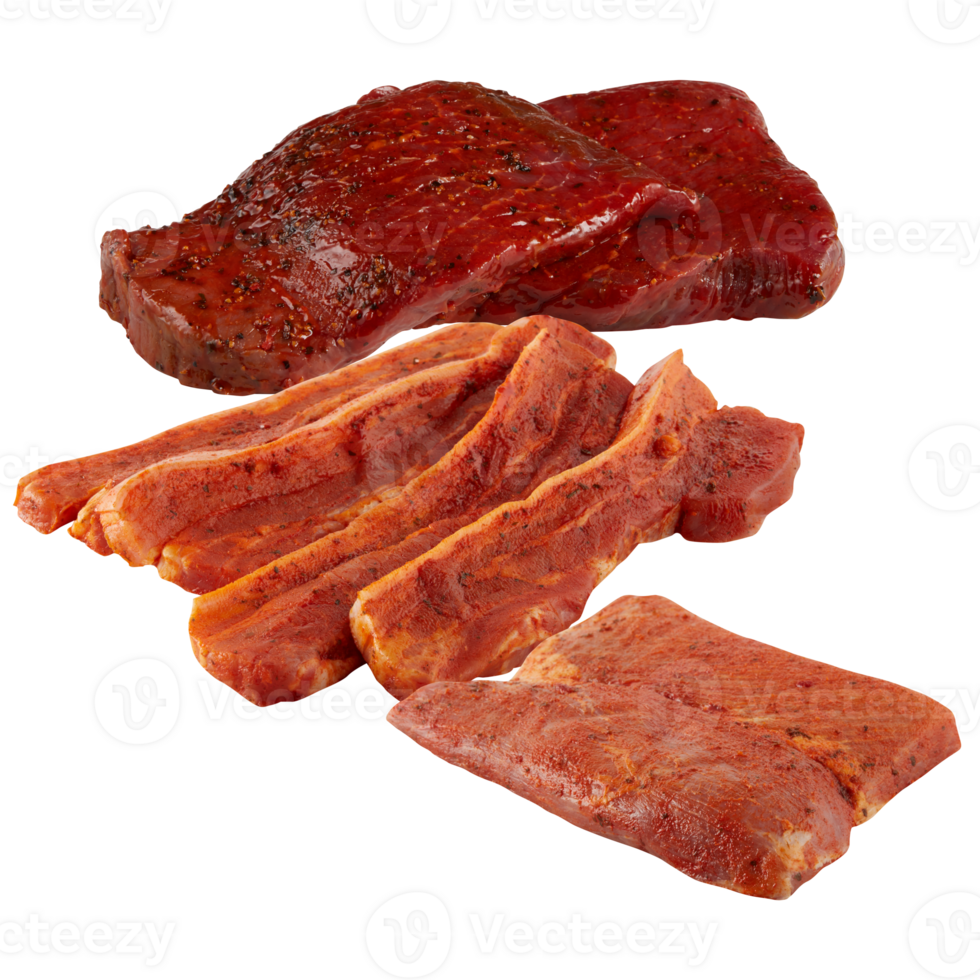 Fresh pork steak slices cut out isolated transparent background png