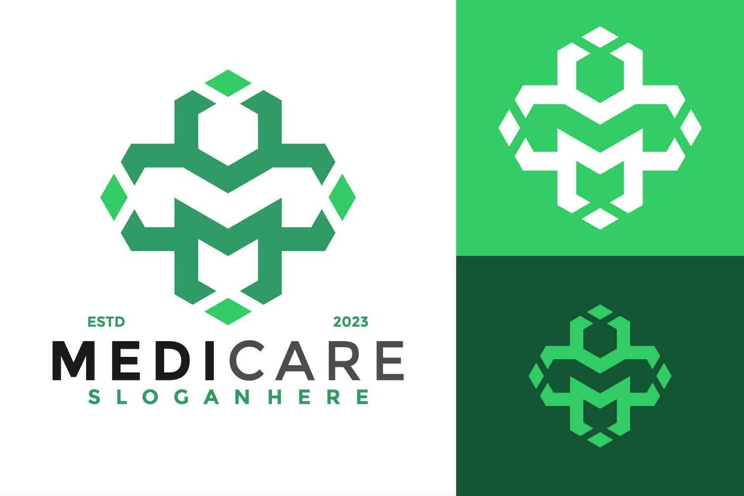 Letter M Medical Care Logo design vector symbol icon illustration