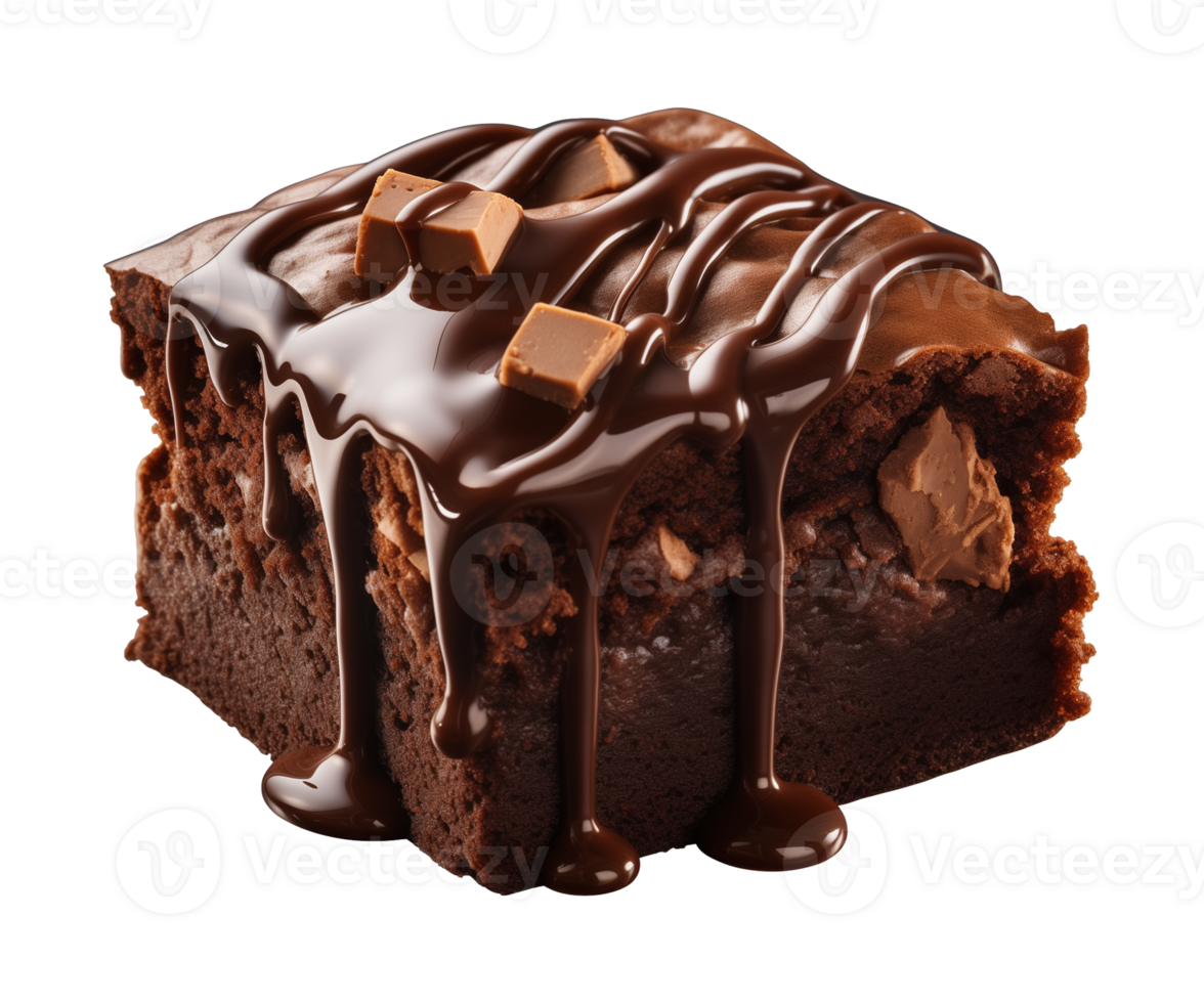 AI generated piece of tasty chocolate brownie isolated on a transparent background, PNG