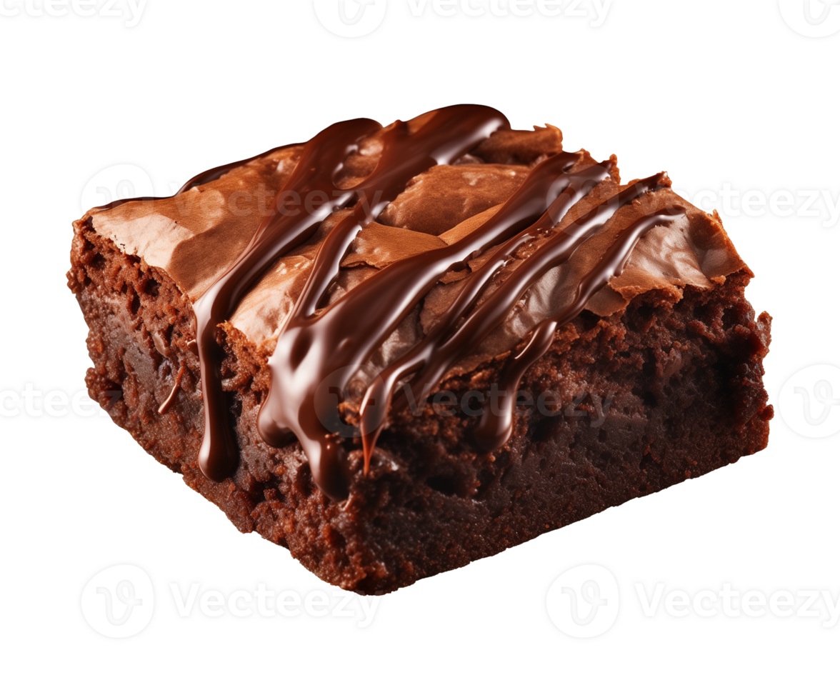 AI generated piece of tasty chocolate brownie isolated on a transparent background, PNG
