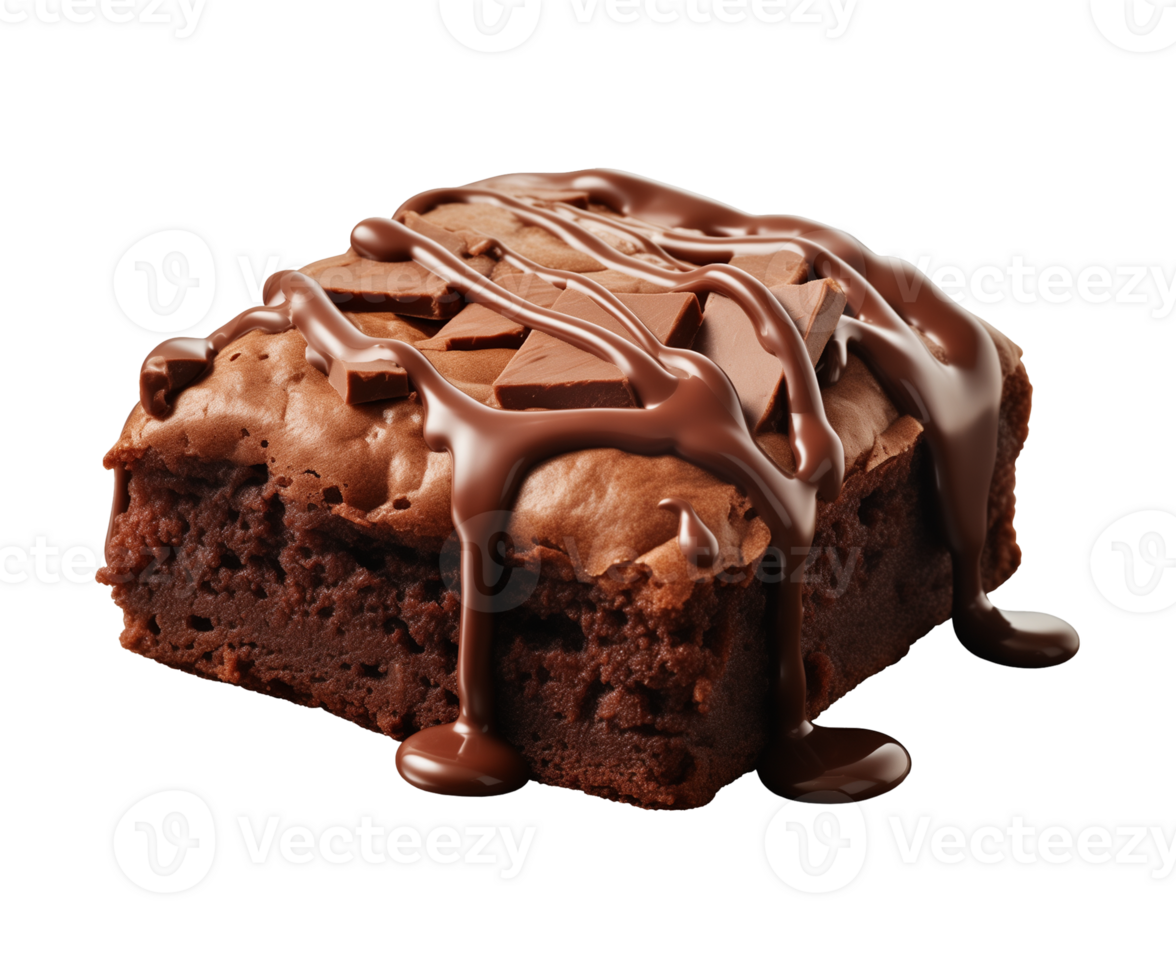 AI generated piece of tasty chocolate brownie isolated on a transparent background, PNG