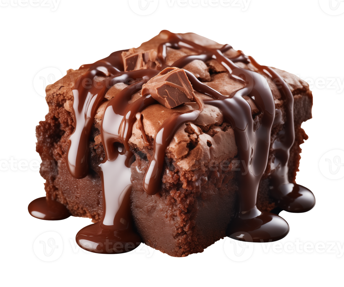 AI generated piece of tasty chocolate brownie isolated on a transparent background, PNG