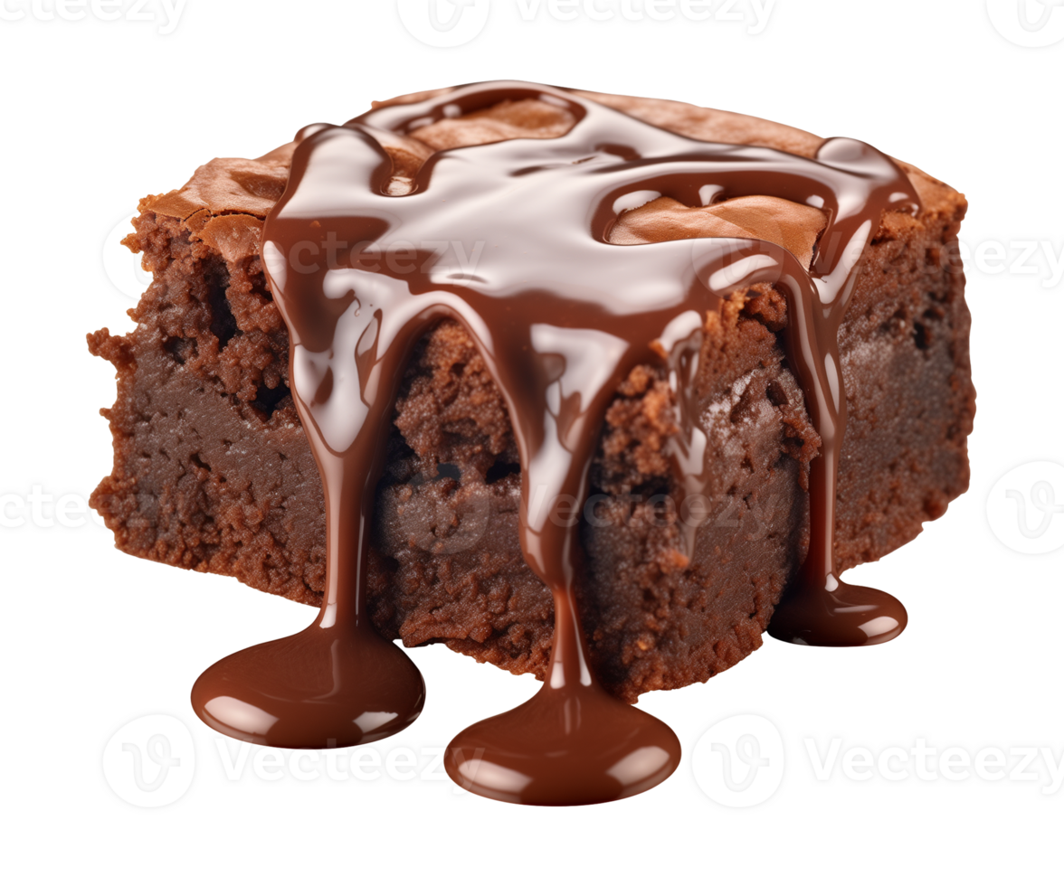 AI generated piece of tasty chocolate brownie isolated on a transparent background, PNG