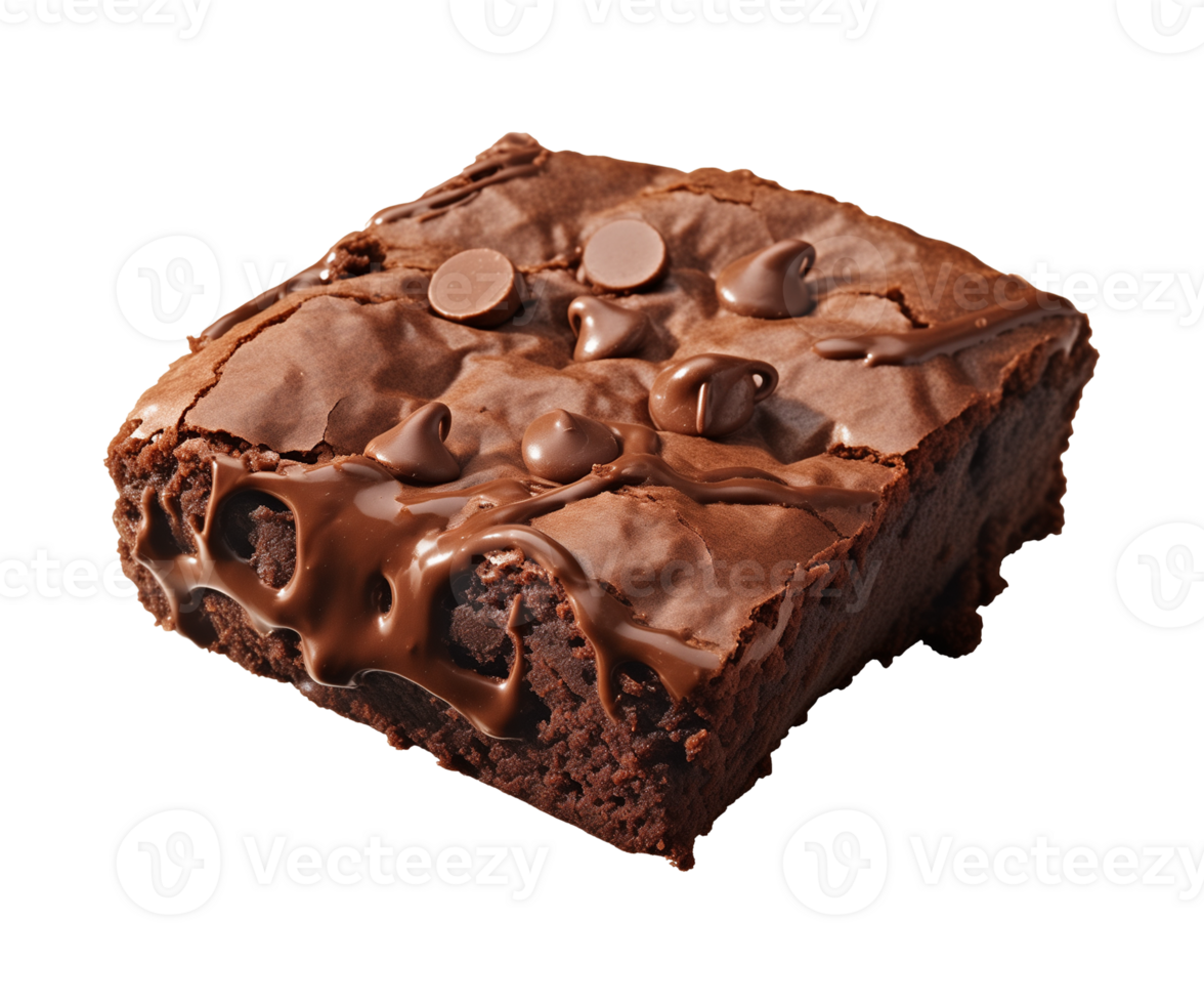 AI generated piece of tasty chocolate brownie isolated on a transparent background, PNG