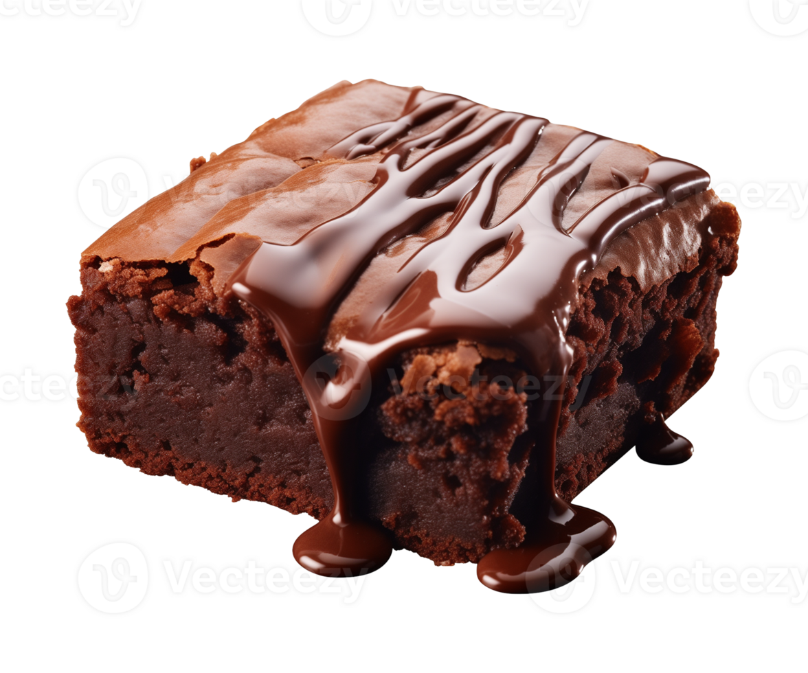 AI generated piece of tasty chocolate brownie isolated on a transparent background, PNG