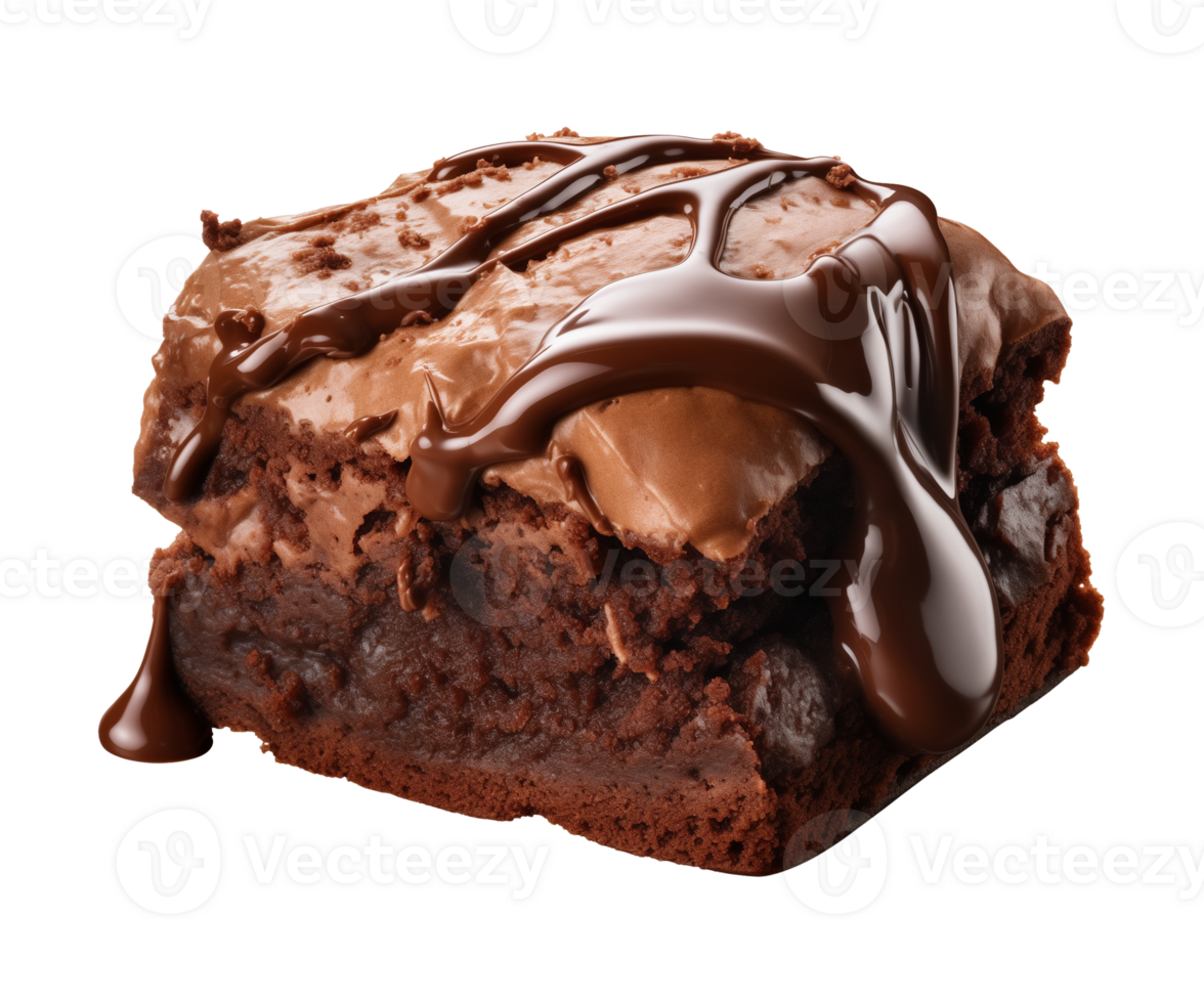 AI generated piece of tasty chocolate brownie isolated on a transparent background, PNG