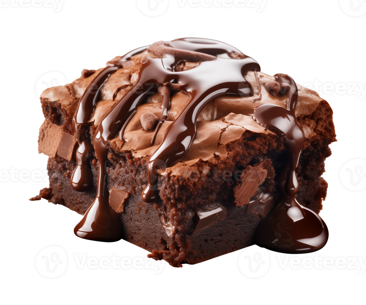 AI generated piece of tasty chocolate brownie isolated on a transparent background, PNG
