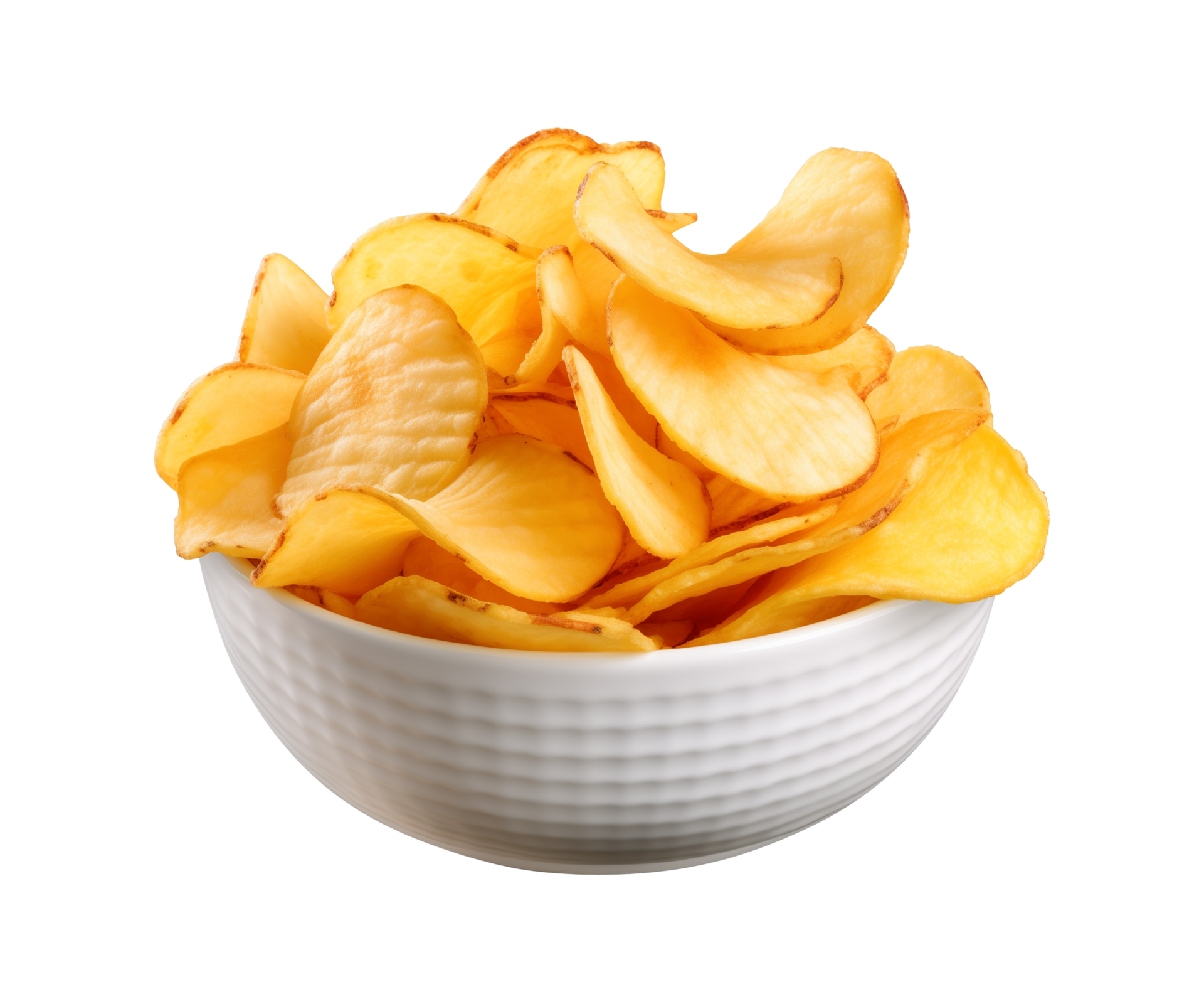 AI generated potato chips in a bowl isolated on a transparent ...