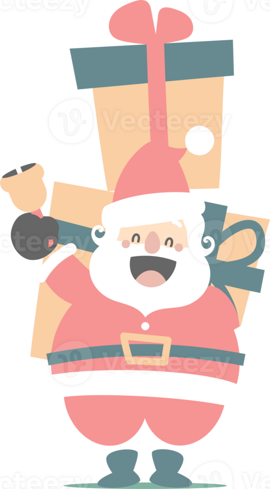 merry christmas and happy new year with cute santa claus and gift box, flat png transparent element cartoon character design