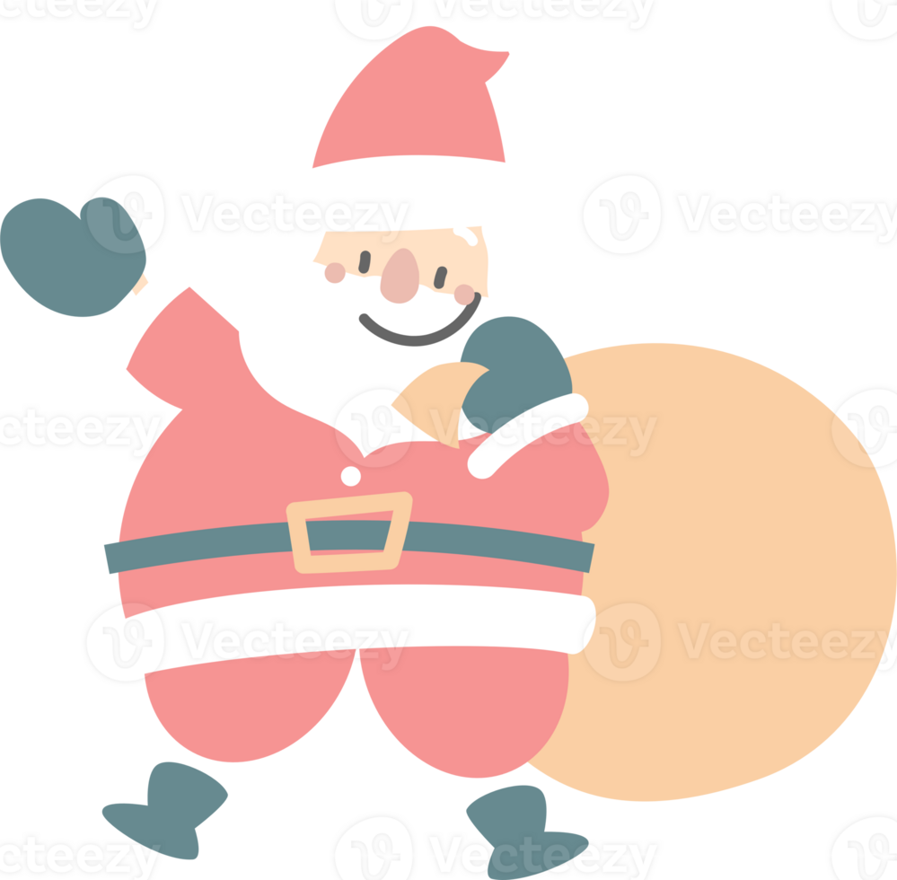 vrolijk Kerstmis en gelukkig nieuw jaar met schattig de kerstman claus, vlak PNG transparant element tekenfilm karakter ontwerp