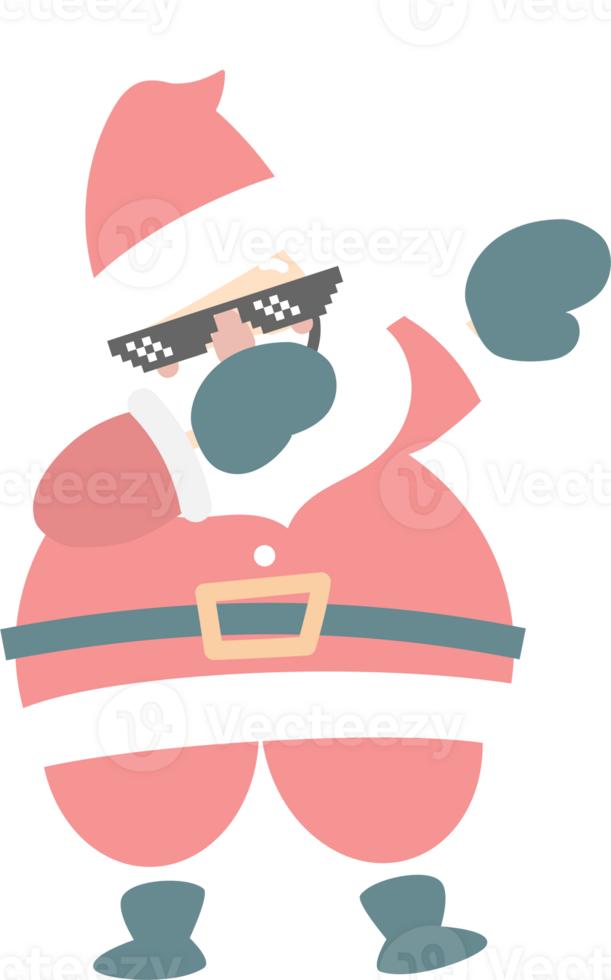 merry christmas and happy new year with cute dabbing santa claus wearing sun glasses, flat png transparent element cartoon character design