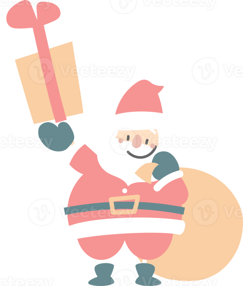 merry christmas and happy new year with cute santa claus and gift box, flat png transparent element cartoon character design