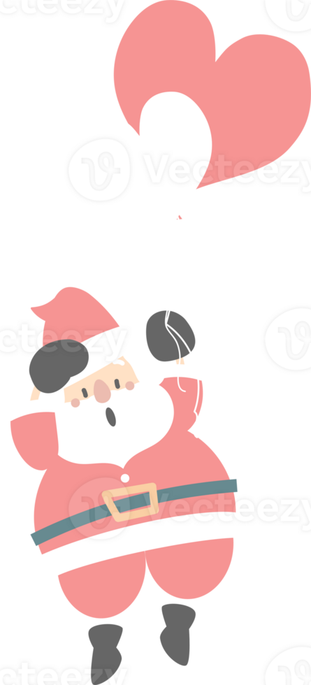 joyeux Noël et content Nouveau année avec mignonne Père Noël claus et cœur ballon, plat png transparent élément dessin animé personnage conception