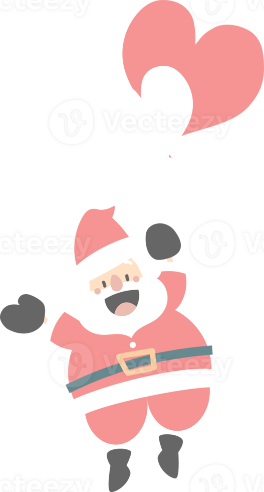 joyeux Noël et content Nouveau année avec mignonne Père Noël claus et cœur ballon, plat png transparent élément dessin animé personnage conception