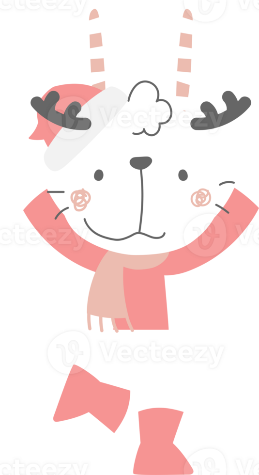 merry christmas and happy new year with cute rabbit, flat png transparent element cartoon character design