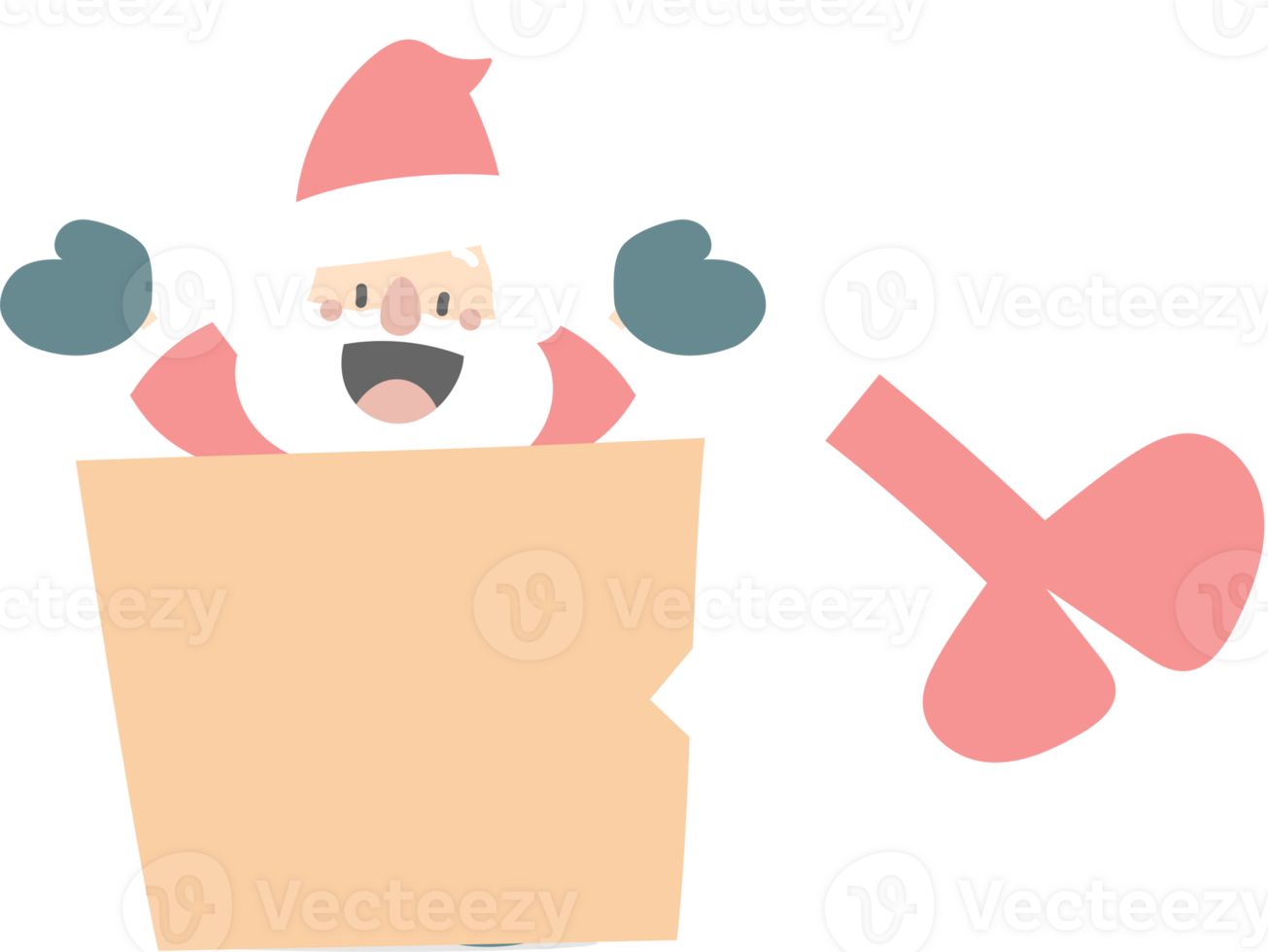 merry christmas and happy new year with cute santa claus and gift box, flat png transparent element cartoon character design
