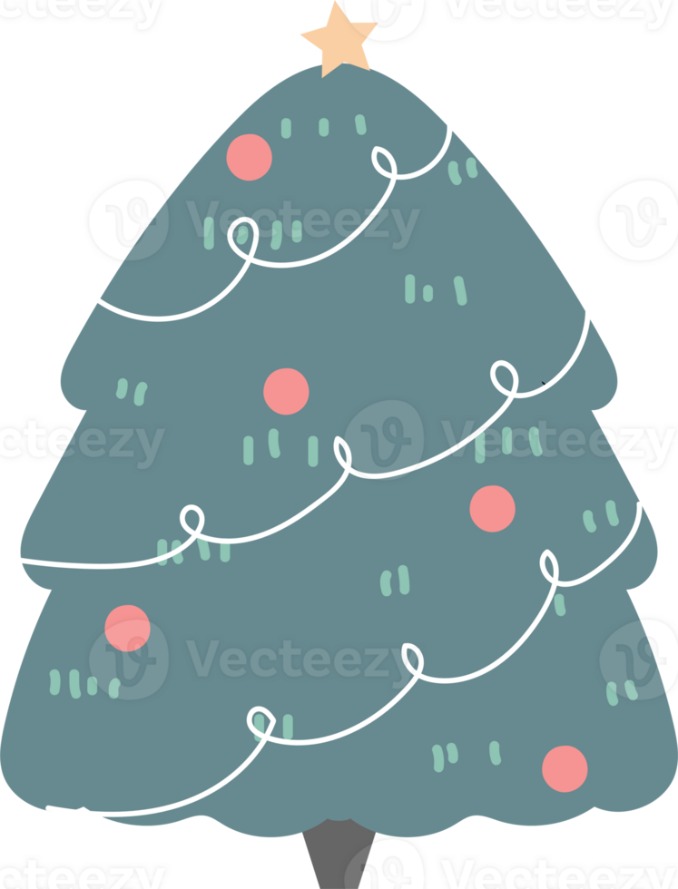 merry christmas and happy new year with pine tree, flat png transparent element cartoon character design