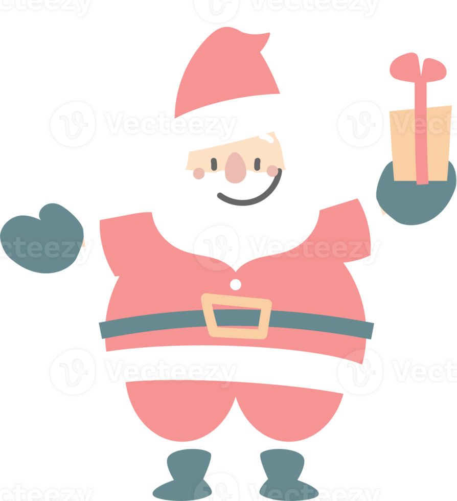 merry christmas and happy new year with cute santa claus and present gift box, flat png transparent element cartoon character design