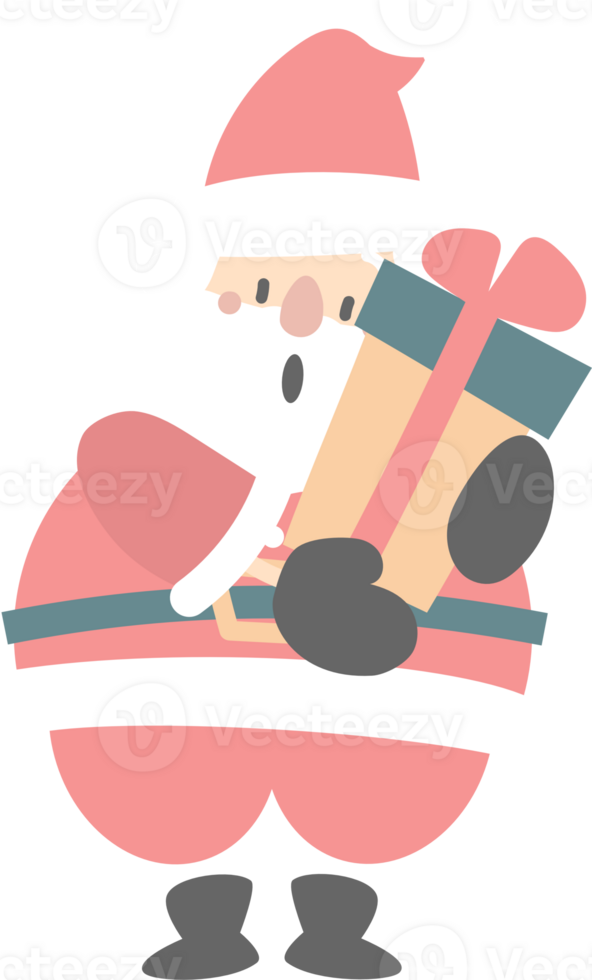 merry christmas and happy new year with cute santa claus and gift box, flat png transparent element cartoon character design