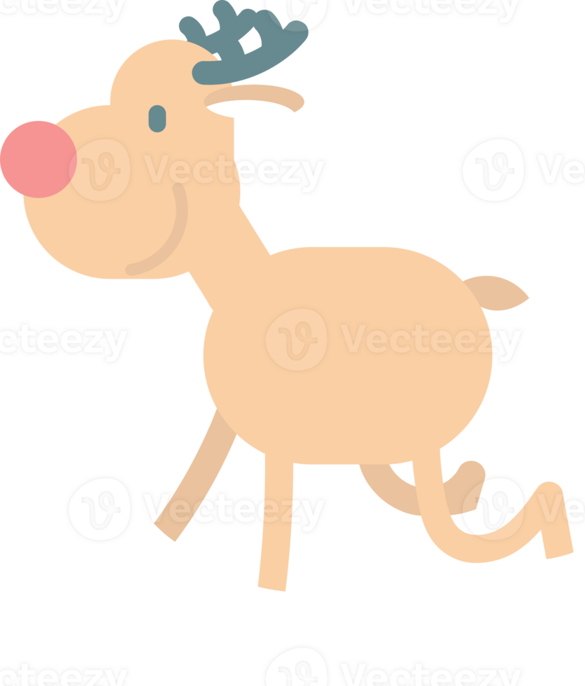 merry christmas and happy new year with cute reindeer, flat png transparent element cartoon character design