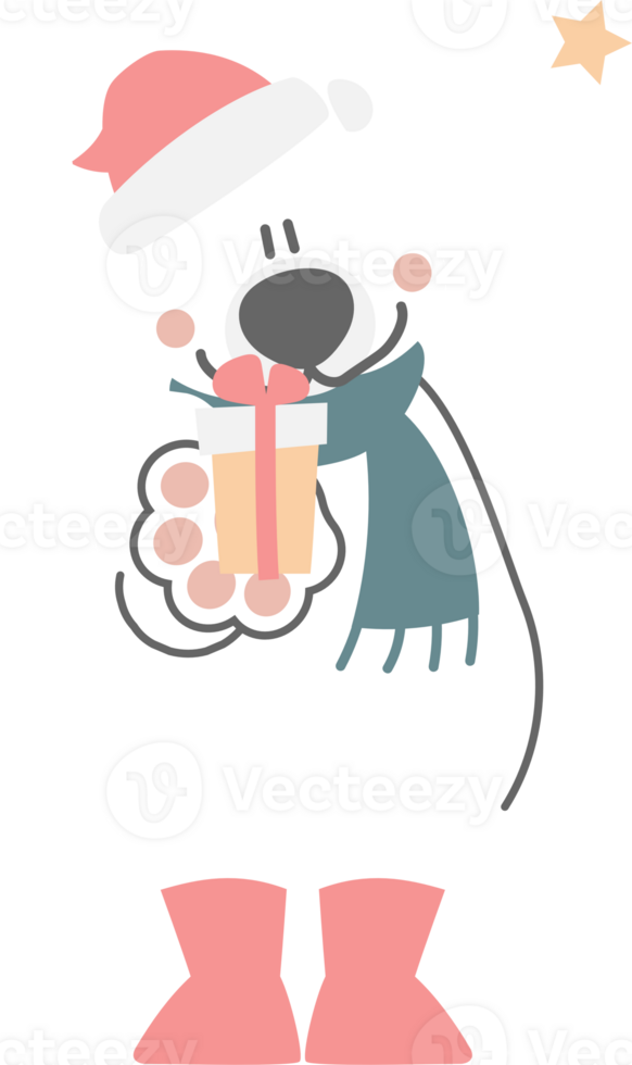 merry christmas and happy new year with cute polar bear and gift box, flat png transparent element cartoon character design