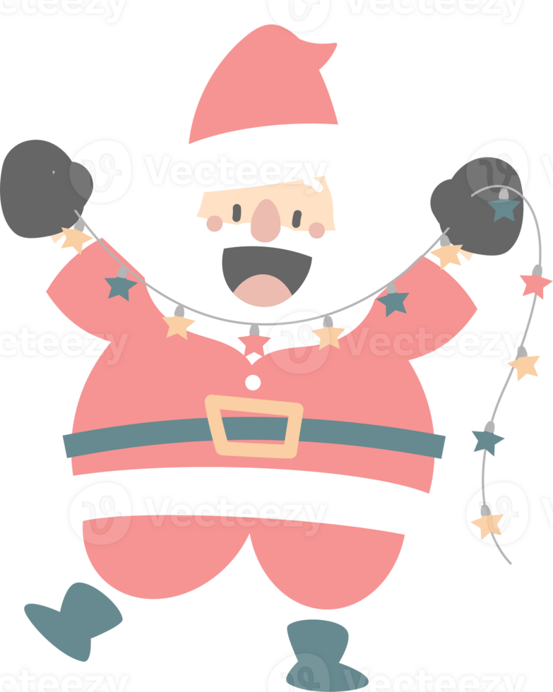 merry christmas and happy new year with cute santa claus and christmas light, flat png transparent element cartoon character design