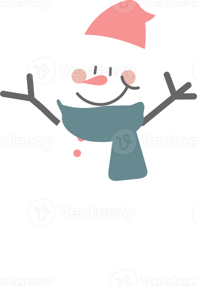 merry christmas and happy new year with cute snowman, flat png transparent element cartoon character design