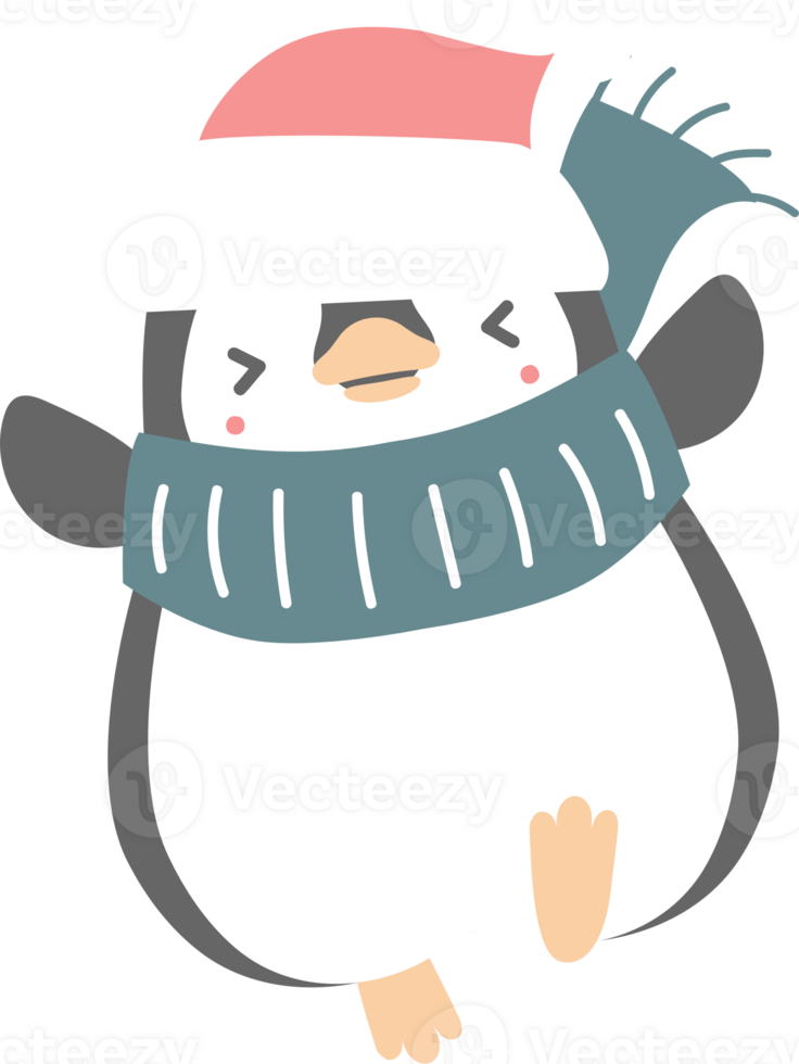 merry christmas and happy new year with cute penguin, flat png transparent element cartoon character design